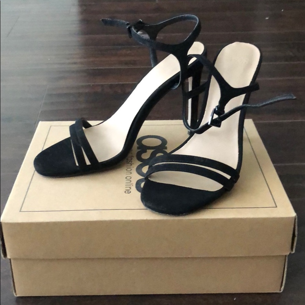 Black open toed stilettos